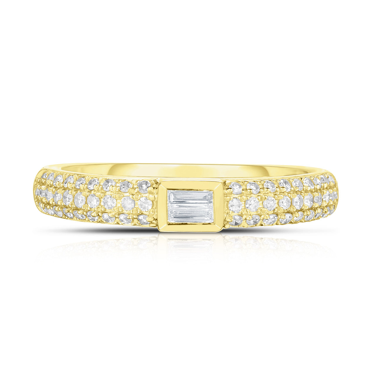 Three Row Pave Band with Baguettes, 14K Yellow Gold- URBAETIS Fine Jewelry