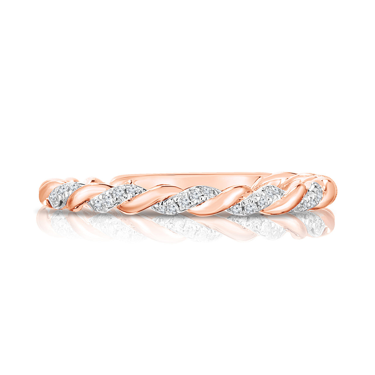 Delicate Twisted Gold and Diamond Ring, 14k rose gold - URBAETIS Fine Jewelry
