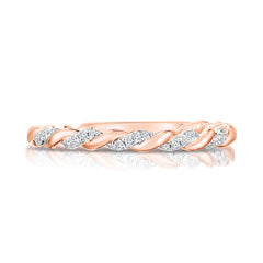 Delicate Twisted Gold and Diamond Ring, 14k rose gold - URBAETIS Fine Jewelry