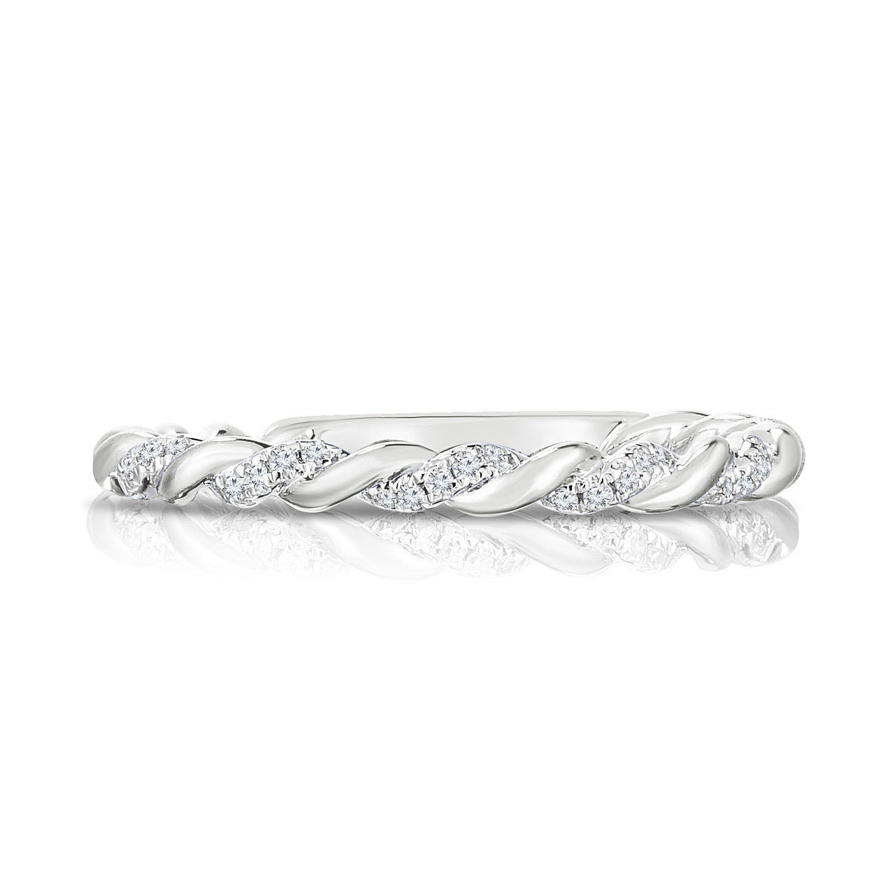 Delicate Twisted Gold and Diamond Ring, 14k white gold - URBAETIS Fine Jewelry