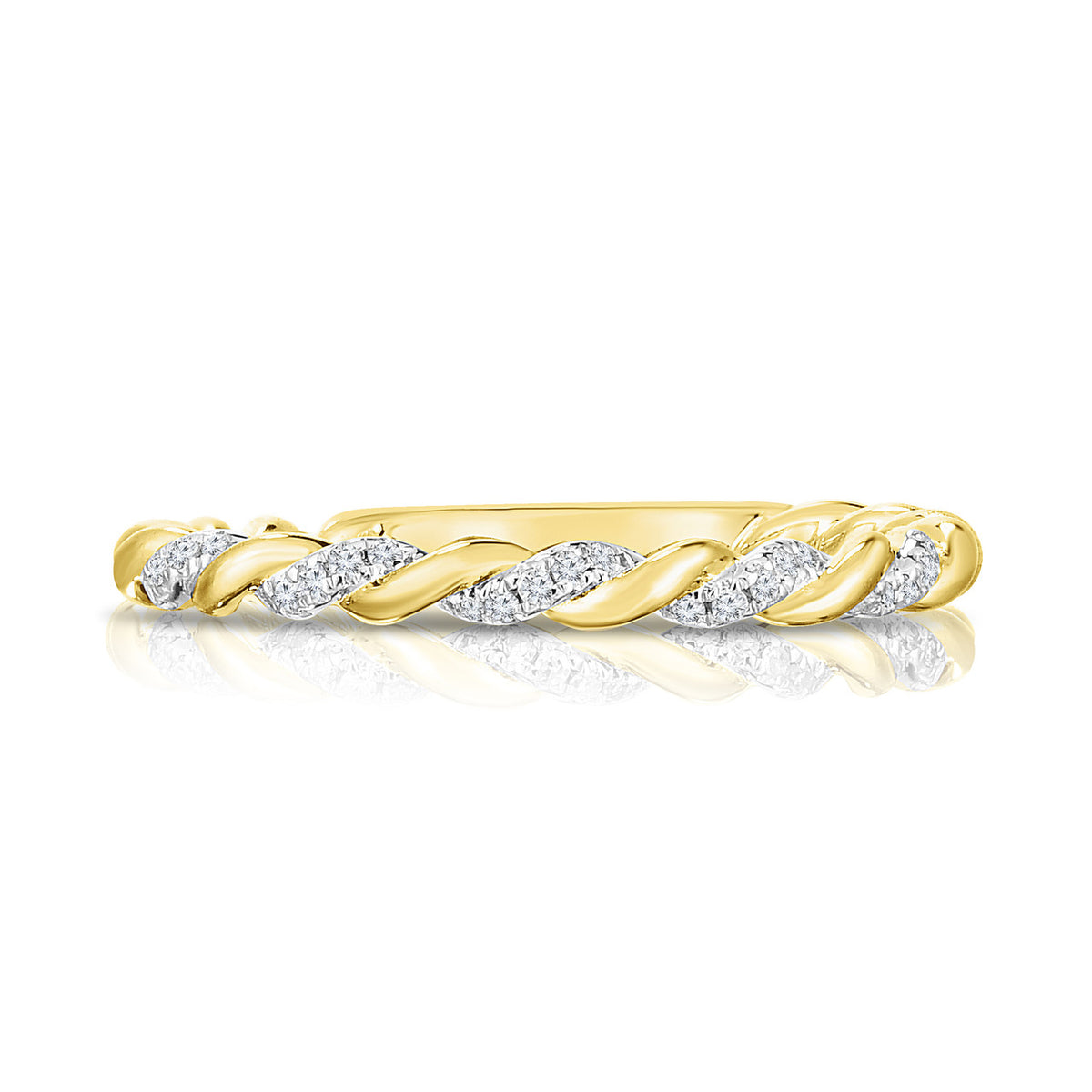 Delicate Twisted Gold and Diamond Ring, 14k yellow gold - URBAETIS Fine Jewelry