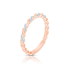 Dainty Twisted Gold and Diamond Ring, 14k rose gold - URBAETIS Fine Jewelry