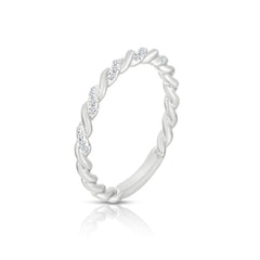 Dainty Twisted Gold and Diamond Ring, 14k white gold - URBAETIS Fine Jewelry