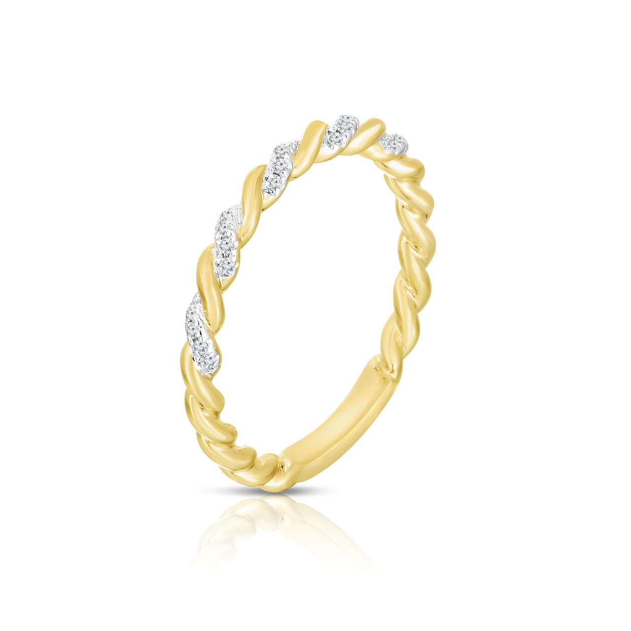 Dainty Twisted Gold and Diamond Ring, 14k yellow gold - URBAETIS Fine Jewelry