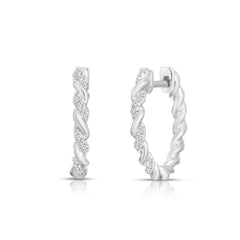Twisted Gold and Diamond Huggies, 14K White Gold- URBAETIS Fine Jewelry