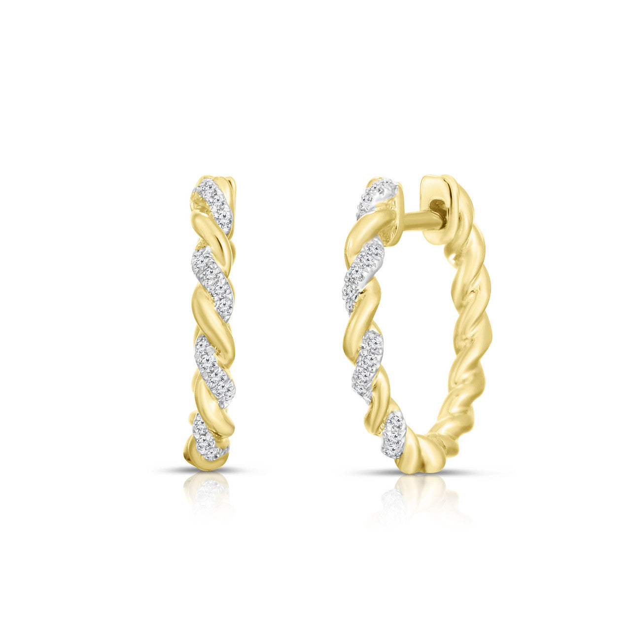 Twisted Gold and Diamond Huggies, 14K Yellow Gold- URBAETIS Fine Jewelry
