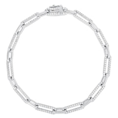 Gold and Diamond Long Link Chain Bracelet, 14k white gold, 1.32 carats - URBAETIS Fine Jewelry