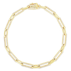 Gold and Diamond Long Link Chain Bracelet, 14k yellow gold, 1.32 carats - URBAETIS Fine Jewelry