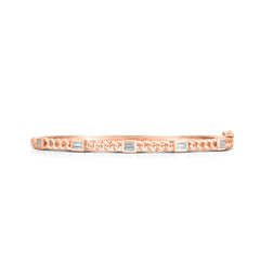Bezel Baguette Curb Chain Bangle, 14K Rose  Gold- URBAETIS Fine Jewelry