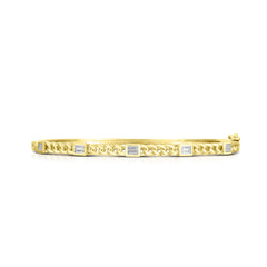 Bezel Baguette Curb Chain Bangle, 14K Yellow Gold- URBAETIS Fine Jewelry