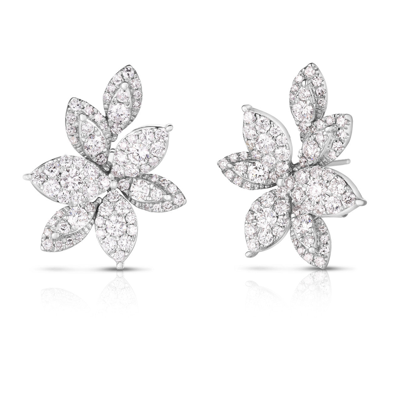Pave Diamond Flower Earrings, 14k white gold- URBAETIS Fine Jewelry