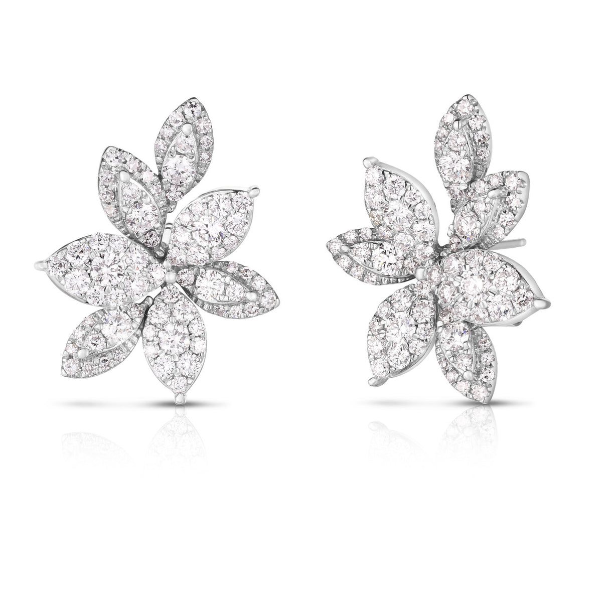 Pave Diamond Flower Earrings, 14k white gold- URBAETIS Fine Jewelry