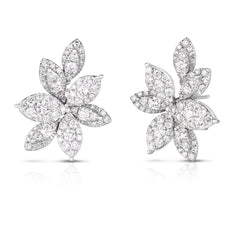 Pave Diamond Flower Earrings, 14k white gold- URBAETIS Fine Jewelry