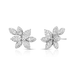 Pave Diamond Flower Earrings, 14K white gold- URBAETIS Fine Jewelry