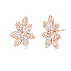 Pave Diamond Flower Earrings, 14k rose gold- URBAETIS Fine Jewelry