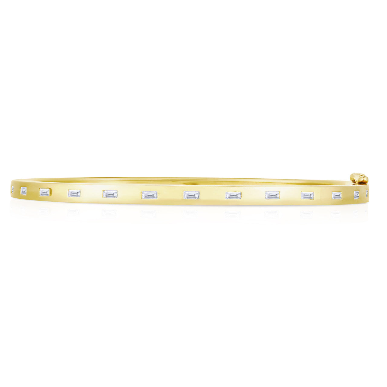 Inlay Baguette Diamond Bangle, 14K Yellow Gold- URBAETIS Fine Jewelry