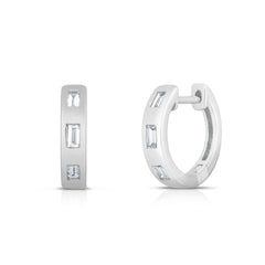 Inlay Baguette Diamond Huggies, 14k white gold - URBAETIS Fine Jewelry
