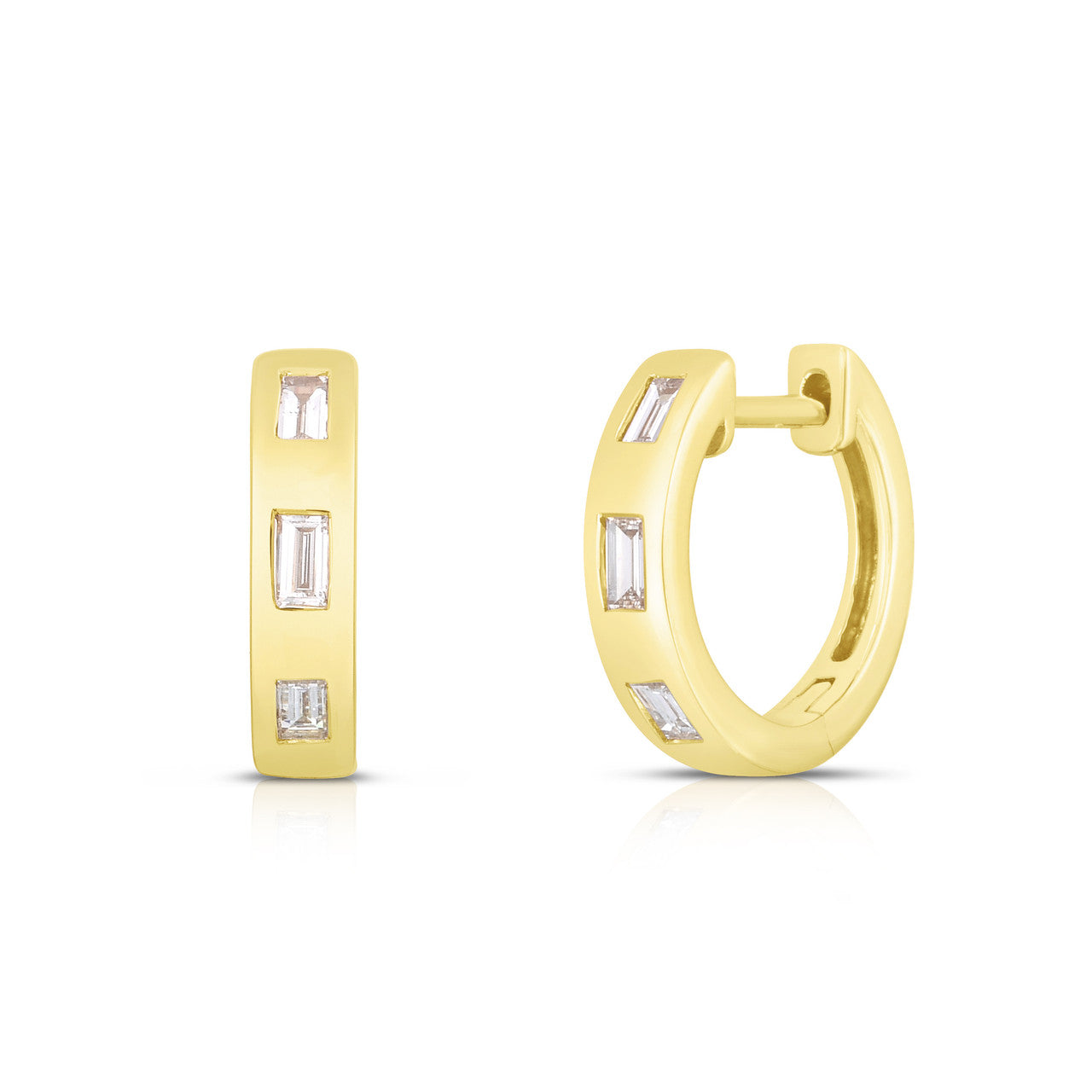 Inlay Baguette Diamond Huggies, 14k yellow gold - URBAETIS Fine Jewelry