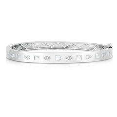 Inlay Baguette and Pear Diamond Geometric Bangle,, 14K White Gold- URBAETIS Fine Jewelry