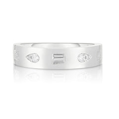 Inlay Baguette and Pear Diamond Geometric Ring, 14k white gold - URBAETIS Fine Jewelry