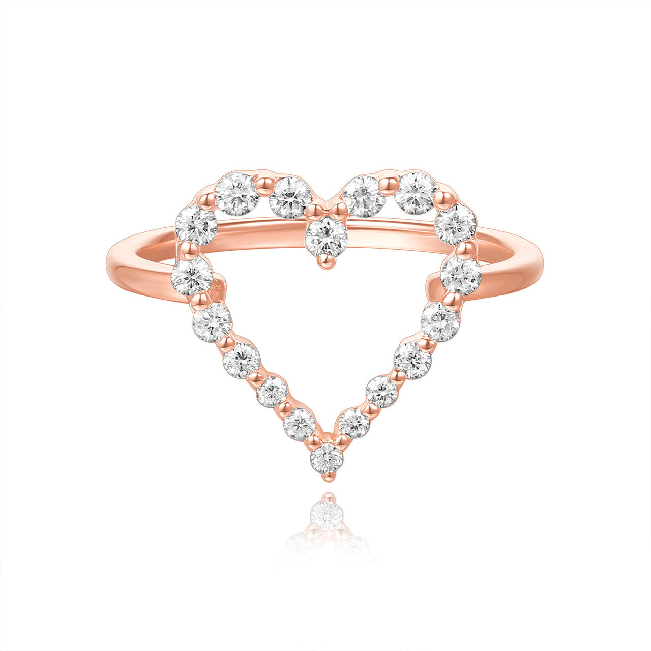 Graduated Diamond Single Prong Heart Ring 14K Rose Gold- URBAETIS Fine Jewelry