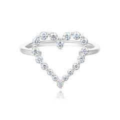 Graduated Diamond Single Prong Heart Ring 14K White Gold- URBAETIS Fine Jewelry
