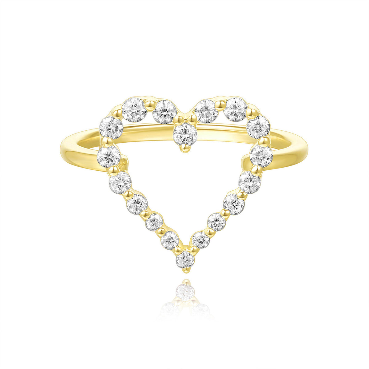 Graduated Diamond Single Prong Heart Ring 14K Yellow Gold- URBAETIS Fine Jewelry
