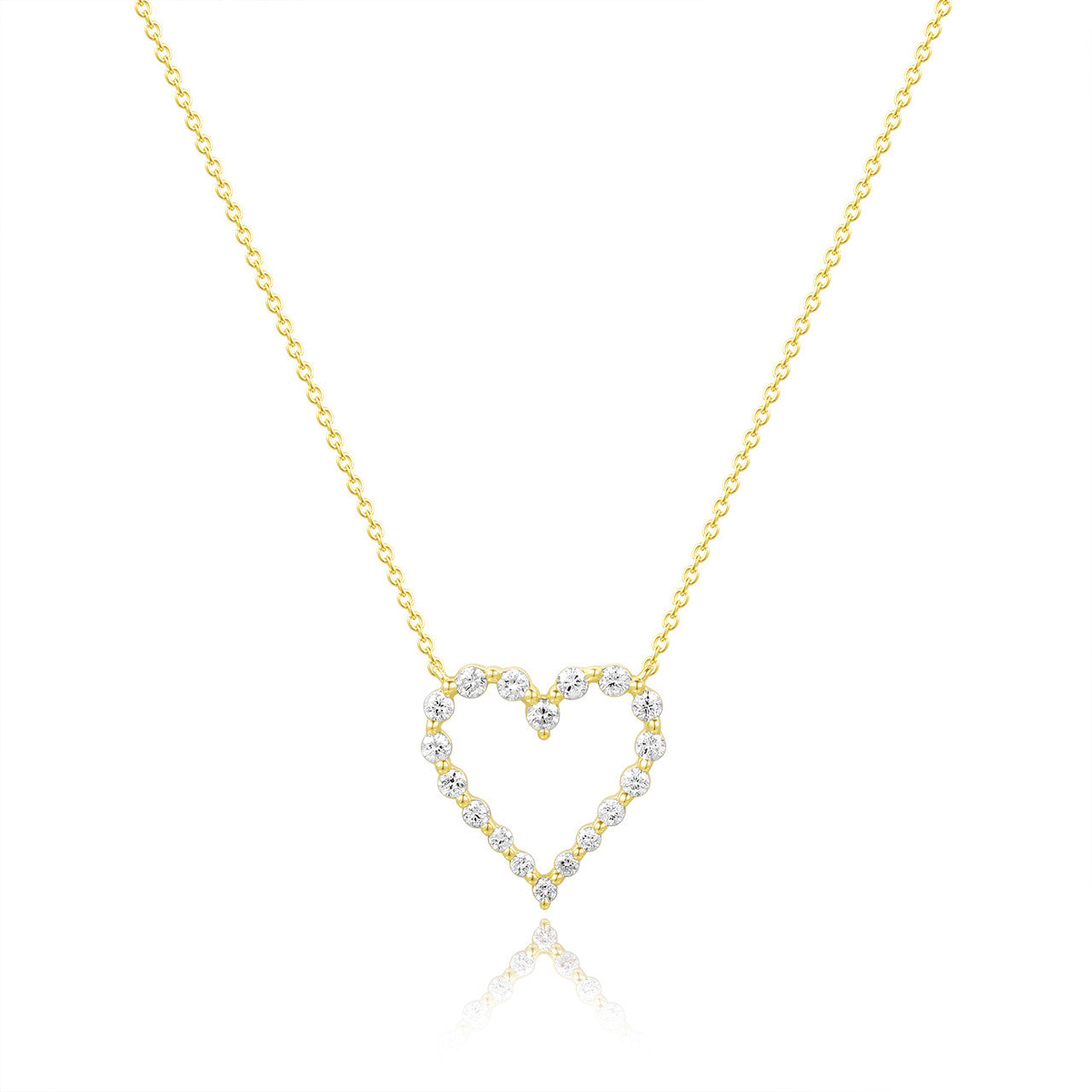 Graduated Diamond Single Prong Heart Necklace, 14K Yellow Gold- URBAETIS Fine Jewelry