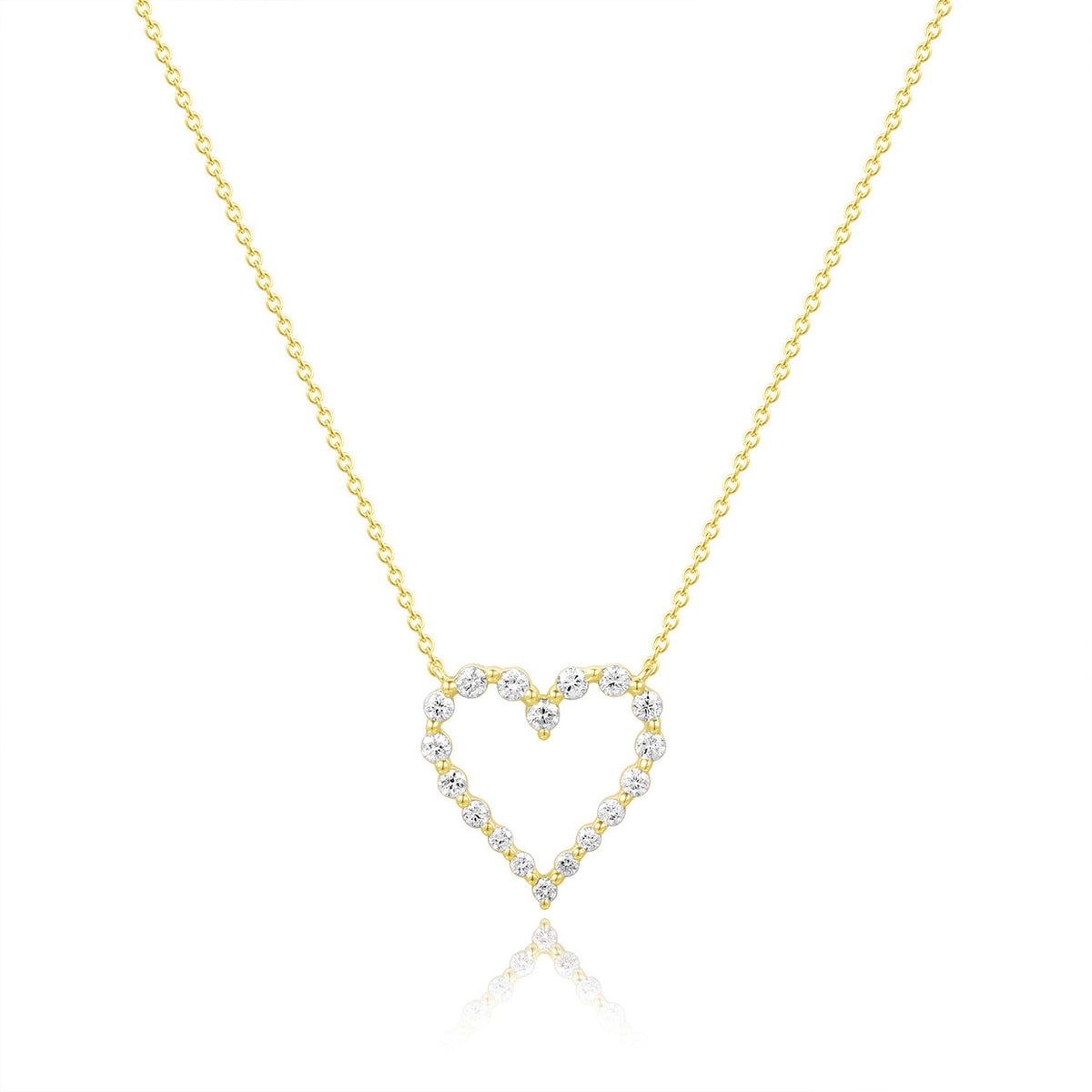 Graduated Diamond Single Prong Heart Necklace, 14K Yellow Gold- URBAETIS Fine Jewelry