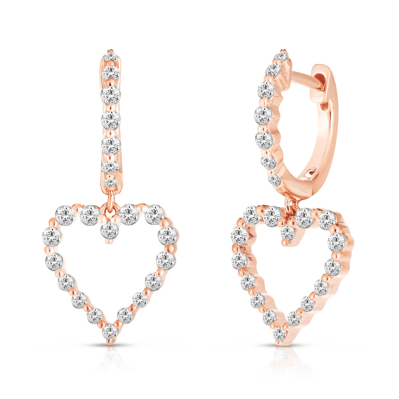 Graduated Diamond Single Prong Heart Earrings, 14K Rose Gold- URBAETIS Fine Jewelry