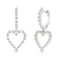 Graduated Diamond Single Prong Heart Earrings, 14K White Gold- URBAETIS Fine Jewelry