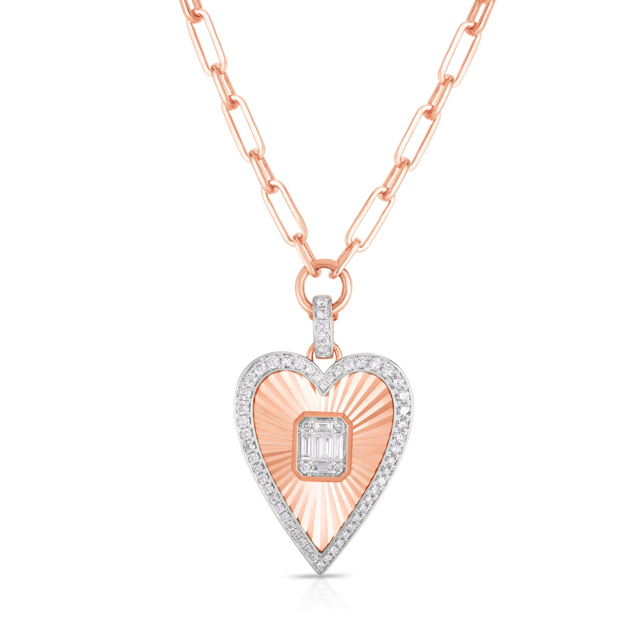 Fluted Emerald Illusion Heart Pendant, 14k Rose Gold- URBAETIS Fine Jewelry
