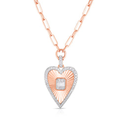 Fluted Emerald Illusion Heart Pendant, 14k Rose Gold- URBAETIS Fine Jewelry