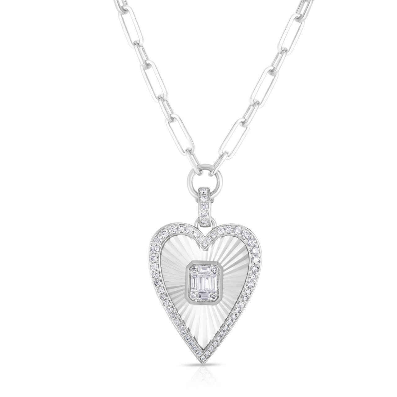Fluted Emerald Illusion Heart Pendant, 14k White Gold- URBAETIS Fine Jewelry