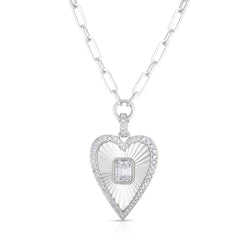 Fluted Emerald Illusion Heart Pendant, 14k White Gold- URBAETIS Fine Jewelry
