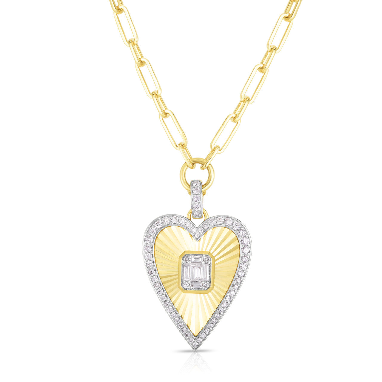 Fluted Emerald Illusion Heart Pendant, 14k Yellow Gold- URBAETIS Fine Jewelry