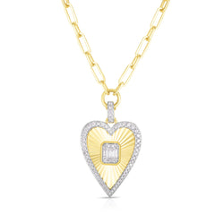 Fluted Emerald Illusion Heart Pendant, 14k Yellow Gold- URBAETIS Fine Jewelry