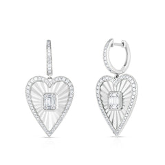 Fluted Emerald Illusion Heart Earrings, 14K White Gold- URBAETIS Fine Jewelry