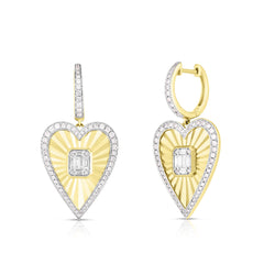 Fluted Emerald Illusion Heart Earrings, 14K Yellow Gold- URBAETIS Fine Jewelry