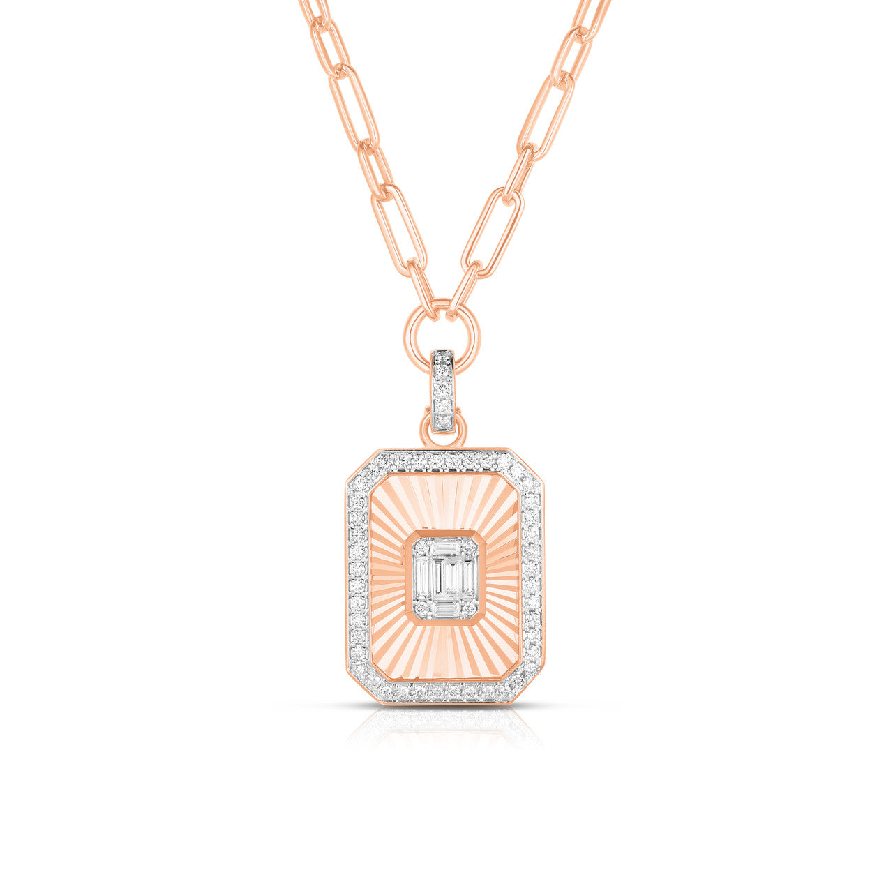 Fluted Emerald Illusion Dog Tag Necklace, 14k rose gold - URBAETIS Fine Jewelry