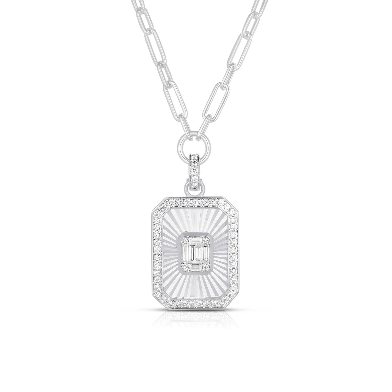 Fluted Emerald Illusion Dog Tag Necklace, 14k white gold - URBAETIS Fine Jewelry