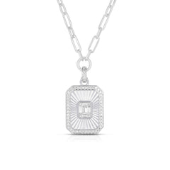 Fluted Emerald Illusion Dog Tag Necklace, 14k white gold - URBAETIS Fine Jewelry