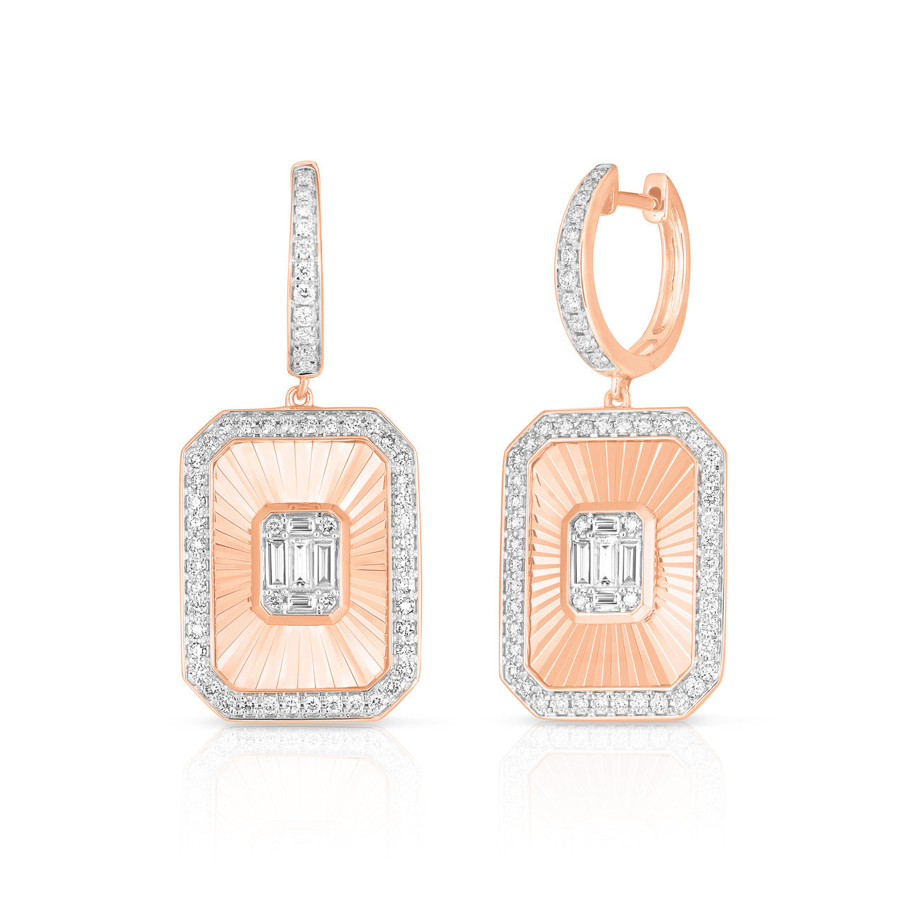 Fluted Emerald Illusion Dog Tag Earrings, 14k rose gold - URBAETIS Fine Jewelry