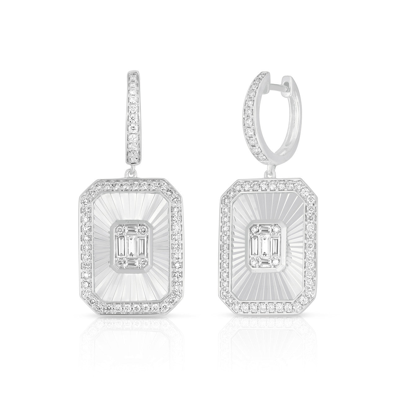 Fluted Emerald Illusion Dog Tag Earrings, 14k white gold - URBAETIS Fine Jewelry