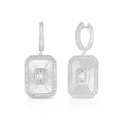 Fluted Emerald Illusion Dog Tag Earrings, 14k white gold - URBAETIS Fine Jewelry