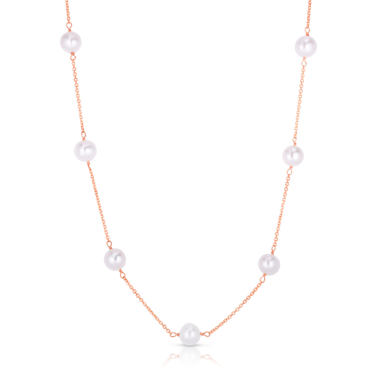 Pearl Station Necklace, 14k rose gold - URBAETIS Fine Jewelry