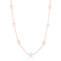 Pearl Station Necklace, 14k rose gold - URBAETIS Fine Jewelry