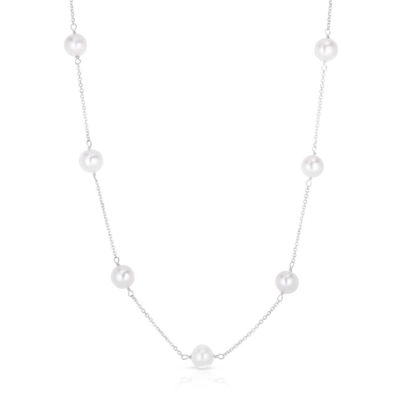 Pearl Station Necklace, 14k white gold - URBAETIS Fine Jewelry