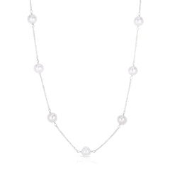 Pearl Station Necklace, 14k white gold - URBAETIS Fine Jewelry