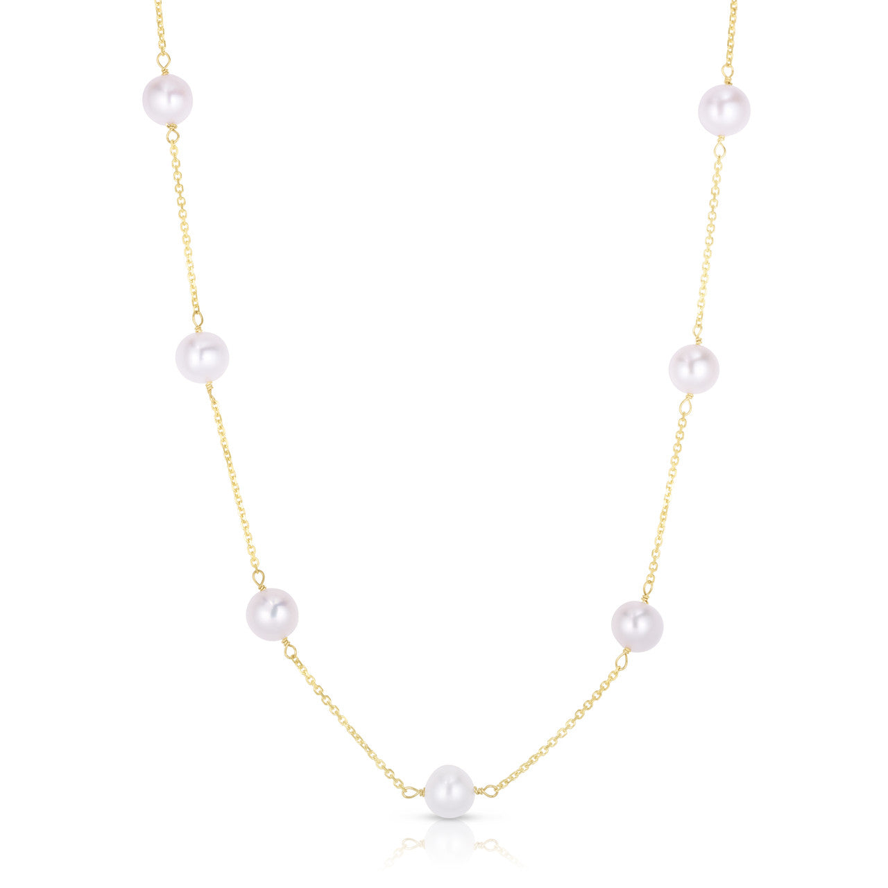 Pearl Station Necklace, 14k yellow gold - URBAETIS Fine Jewelry